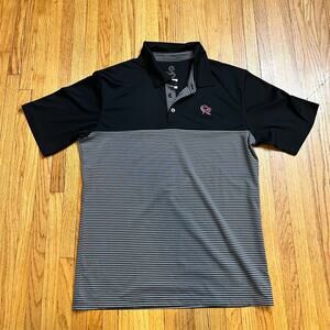 Swannies Polo Shirt Mens Medium Black Gray Stripe Performance Golf Knight Logo